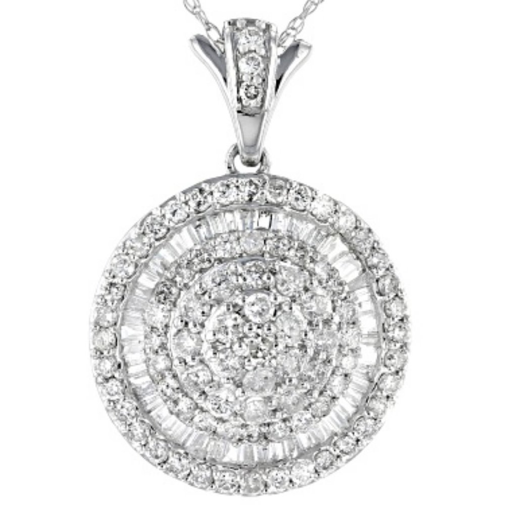 10 K White Gold Diamond Round Pendant 2.00 CTW
